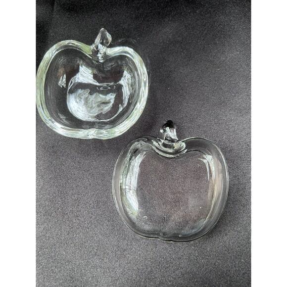 Vintage Clear Glass Apple Shaped Trinket Dishes- Set Of Two - Picture 3 of 6